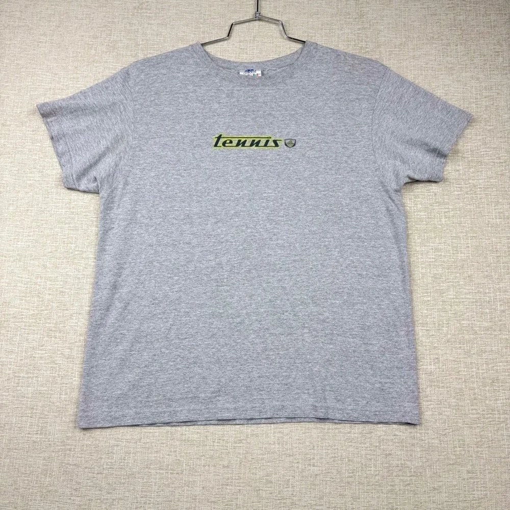 Vintage Adidas Tennis T-Shirt Mens Medium Heather Grey Graphic Made in USA 90s
